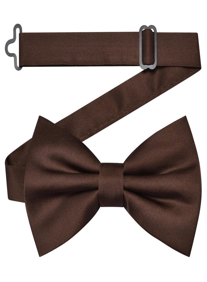 Branduce Brown Bow Tie for Men Wedding Solid Satin Silk Bowties Pocket Square and Lapel Pin Brooch Set (BB07-36) - Image 3